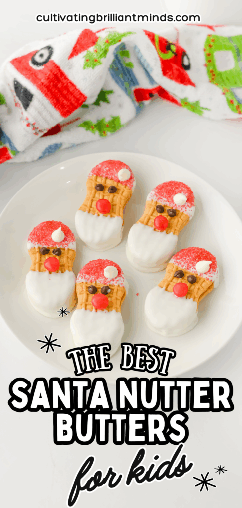 Santa Nutter Butters - Cultivating Brilliant Minds nutter butters decorated to look like Santa