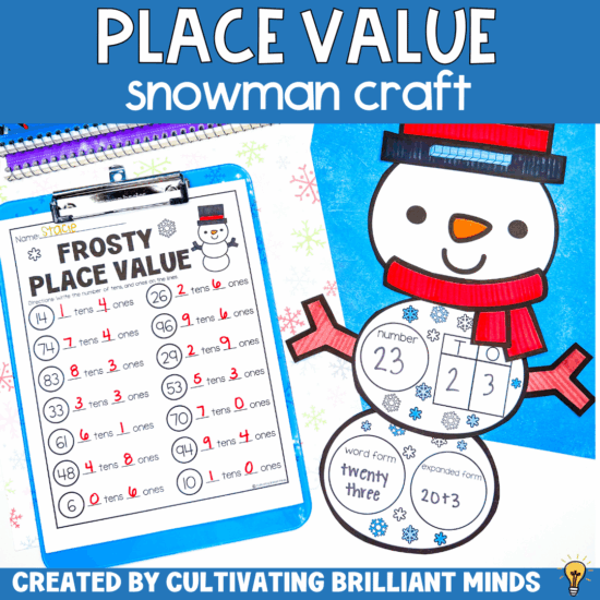a snowman place value craft to practice place value skills