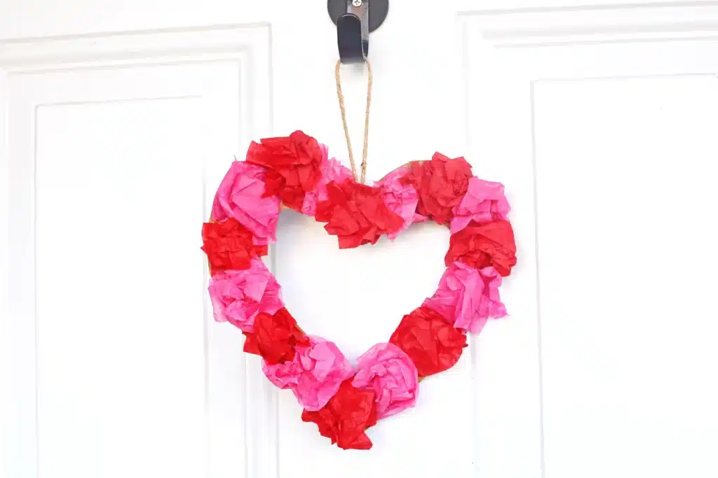 Tissue Paper Heart Wreath - Cultivating Brilliant Minds a heart wreath made out of tissue paper