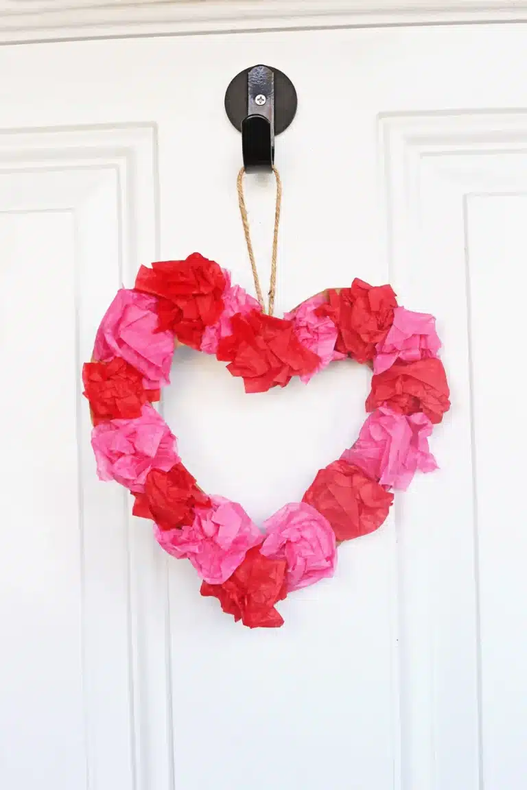a heart wreath made out of tissue paper