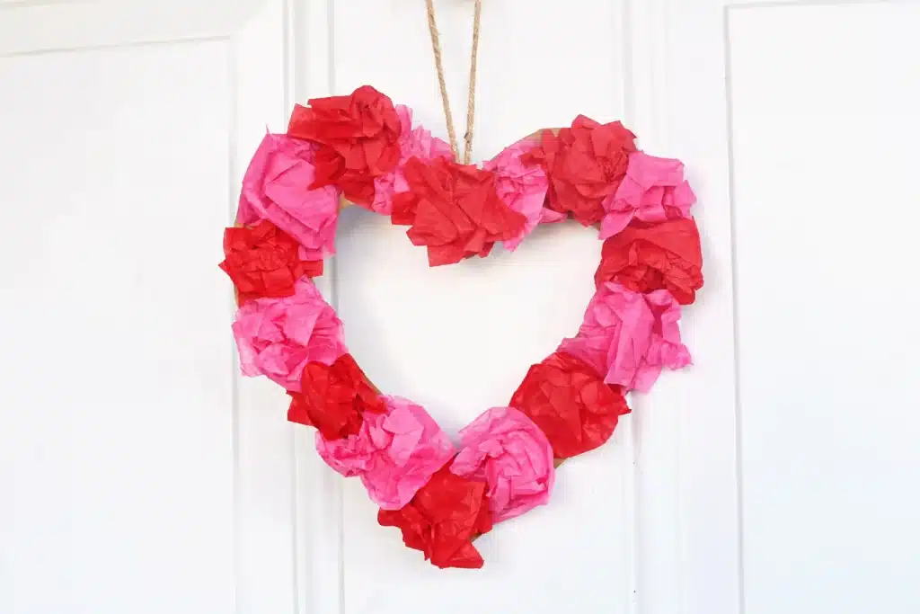 Tissue Paper Heart Wreath - Cultivating Brilliant Minds a heart wreath made out of tissue paper