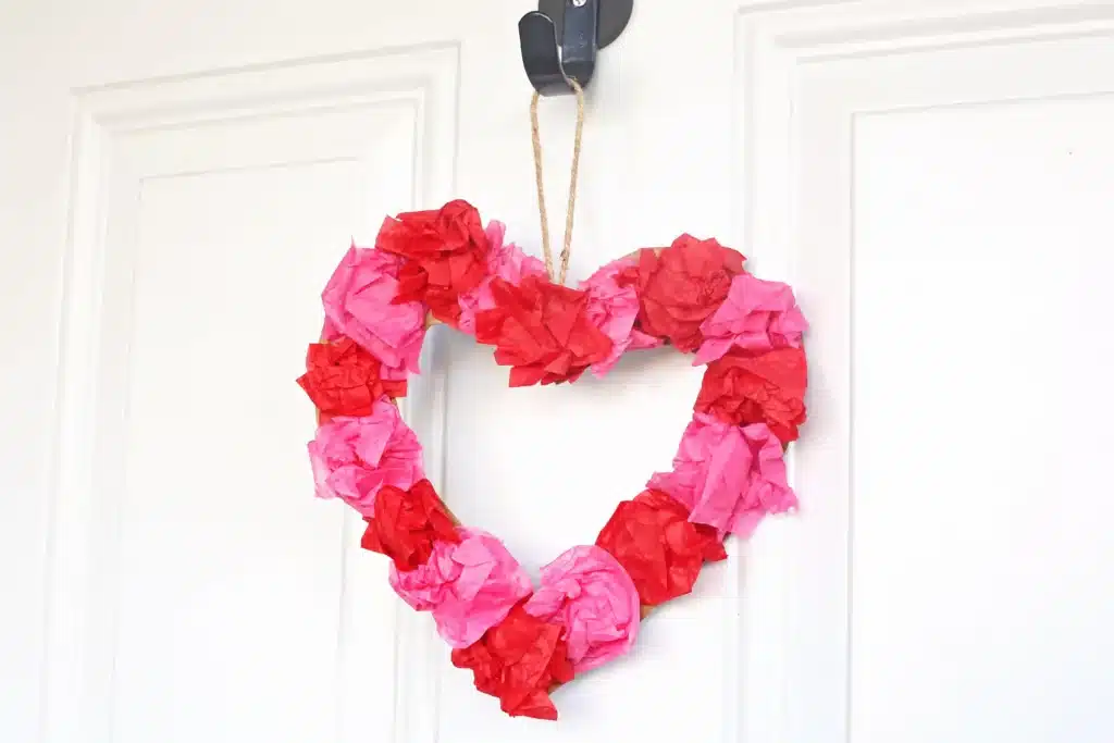 Tissue Paper Heart Wreath - Cultivating Brilliant Minds a heart wreath made out of tissue paper