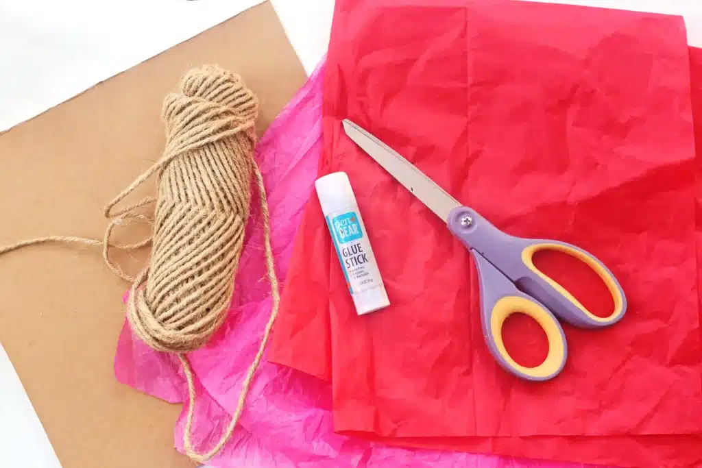 Tissue Paper Heart Wreath - Cultivating Brilliant Minds cardboard, string, glue, scissors, and pink and red tissue paper