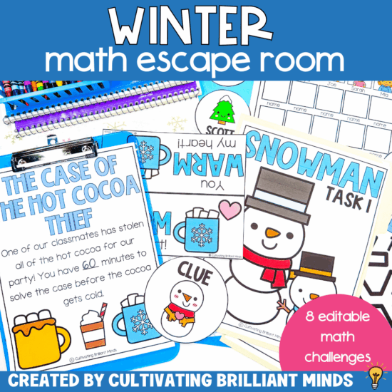 Editable Winter Escape Room Game | First Grade Math Mystery Math Activities 1st