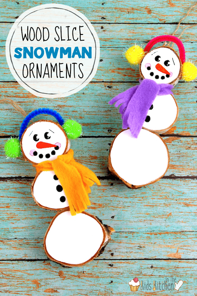 Christmas Ornament Crafts for Kids - Cultivating Brilliant Minds Wood Slice Snowman Ornaments