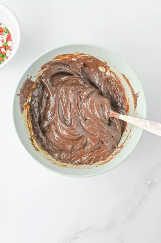 Christmas Fudge - Cultivating Brilliant Minds melted chocolate in a bwol