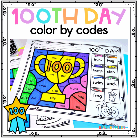 editable color by code for the 100th day of school - a 100th day trophy