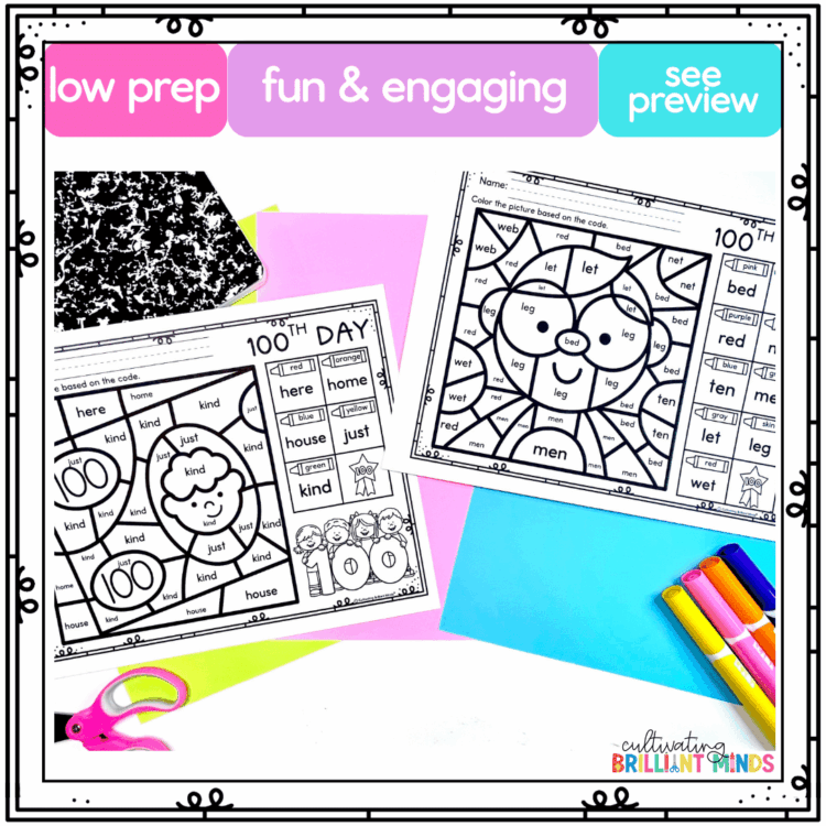 Editable 100th Day of School Color by Codes | Sight Word Practice ...