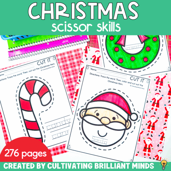 christmas images with dotted lines around it to practice cutting with scissors