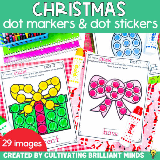 worksheets that have christmas-themed images on them with circles to use dot markers