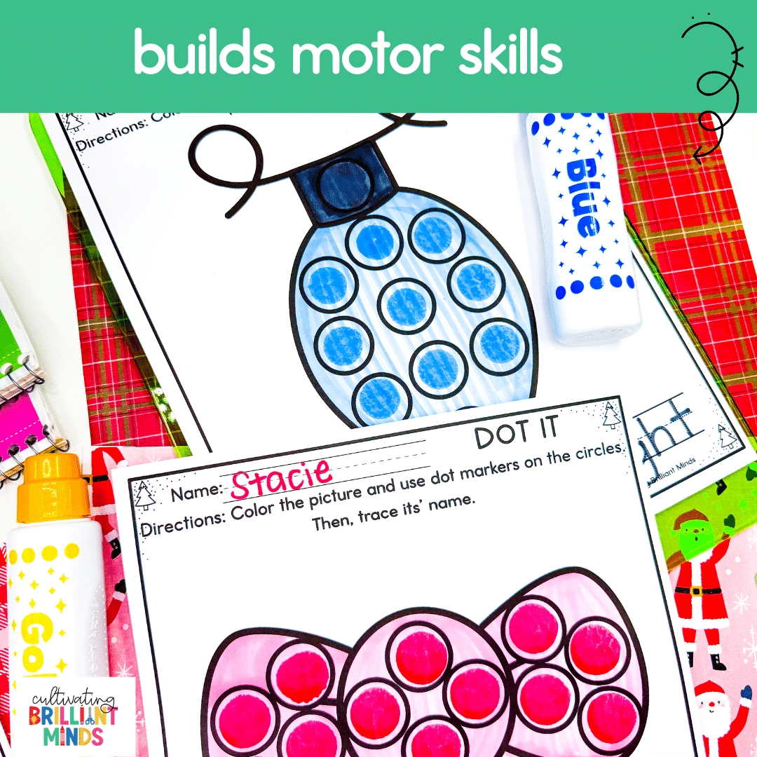 Christmas Dot Markers - Cultivating Brilliant Minds worksheets that have christmas-themed images on them with circles to use dot markers