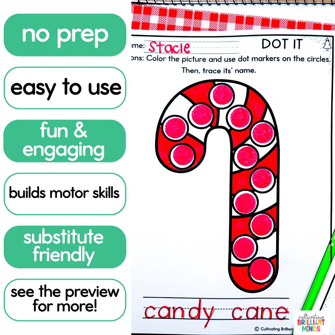 Christmas Dot Markers - Cultivating Brilliant Minds worksheets that have christmas-themed images on them with circles to use dot markers