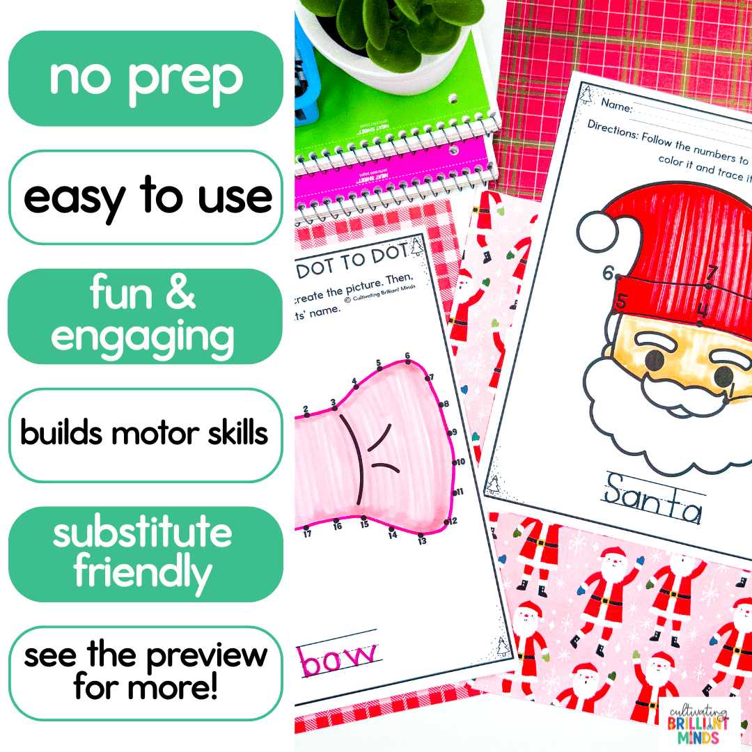 Christmas Dot to Dot - Cultivating Brilliant Minds connect the dots worksheets where students connect the dots to finish the christmas image