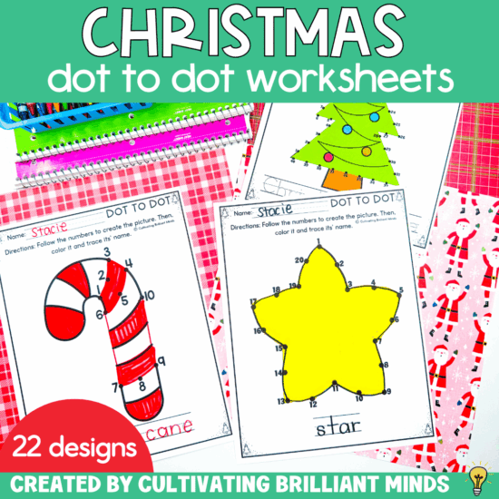 connect the dots worksheets where students connect the dots to finish the christmas image