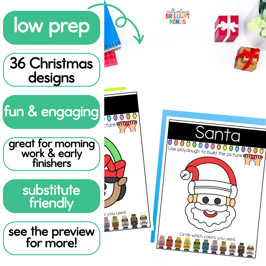 Christmas Dough Mats - Cultivating Brilliant Minds christmas mats with christmas items made out of playdough