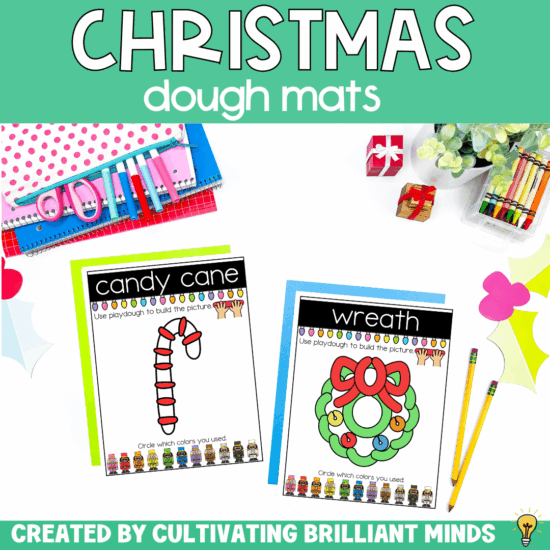 christmas mats with christmas items made out of playdough