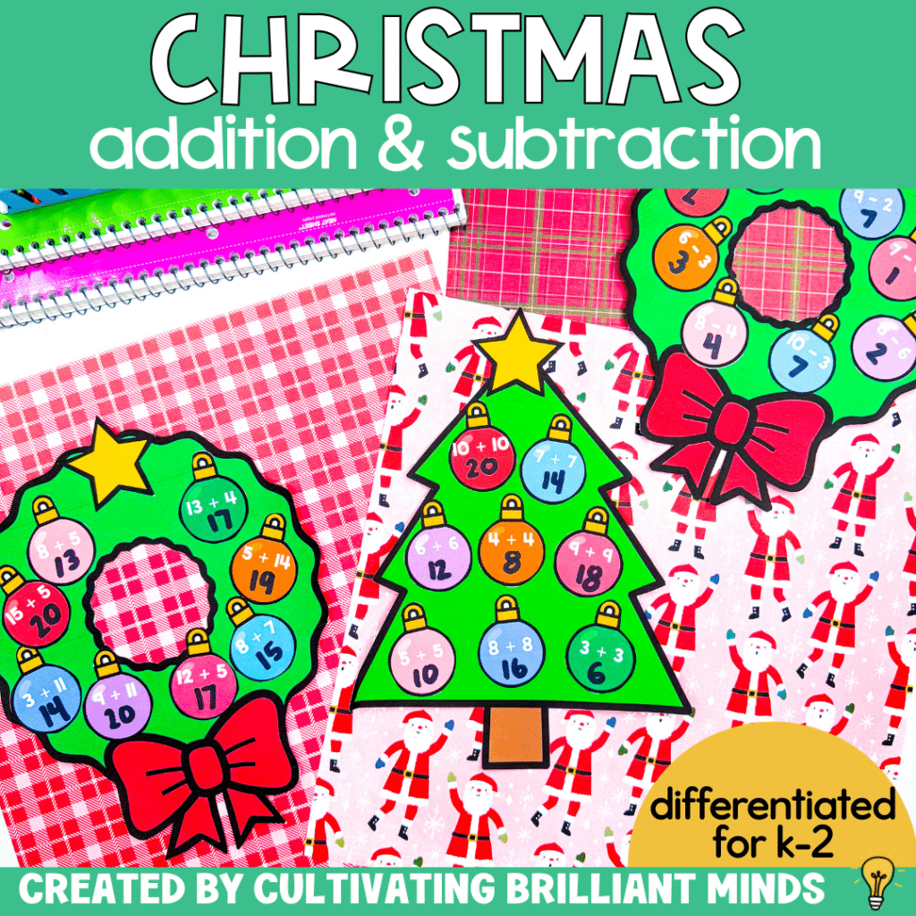 December Christmas Math Crafts | Addition & Subtraction Bulletin Board ...