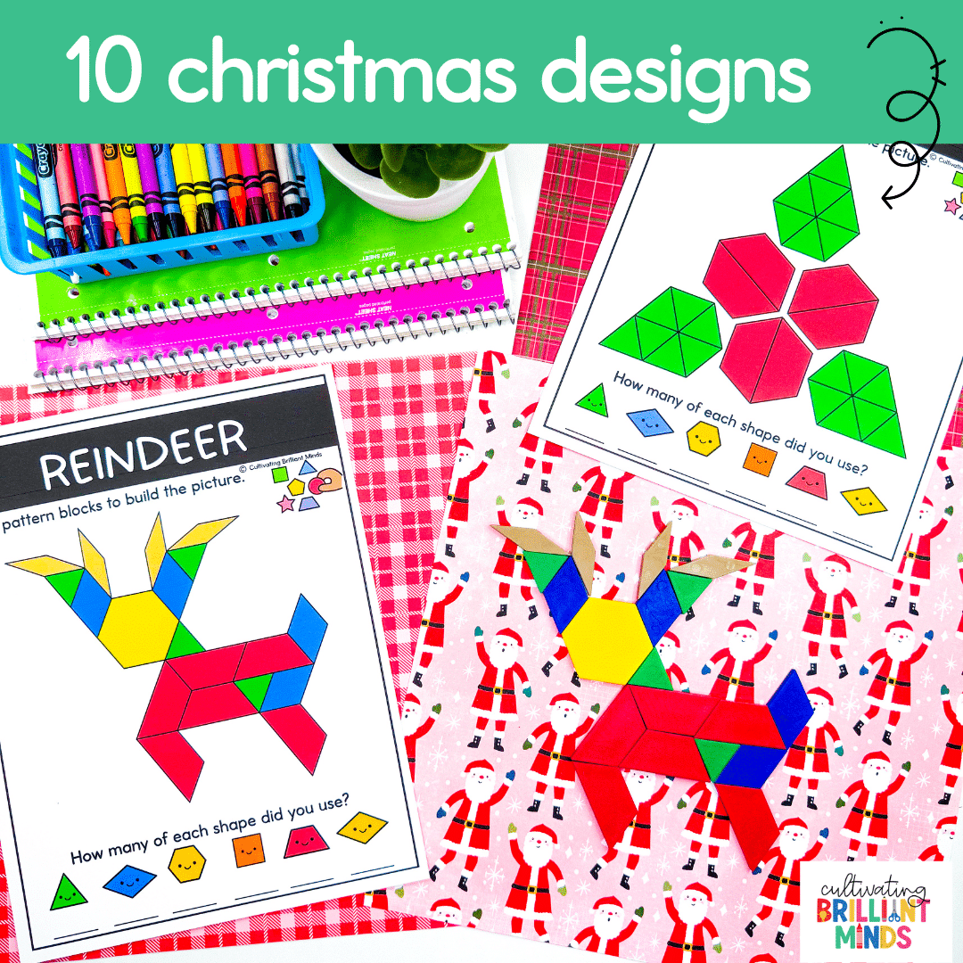 Christmas Pattern Blocks - Cultivating Brilliant Minds christmas-themed items made out of pattern blocks