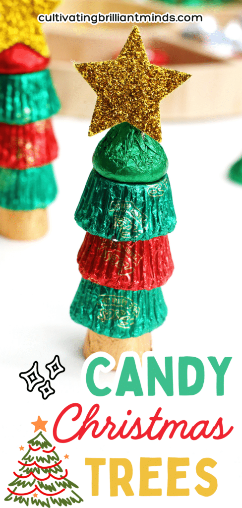 Candy Christmas Tree - Cultivating Brilliant Minds candies stacked on top of each other with a star sticker on top to look like a christmas tree