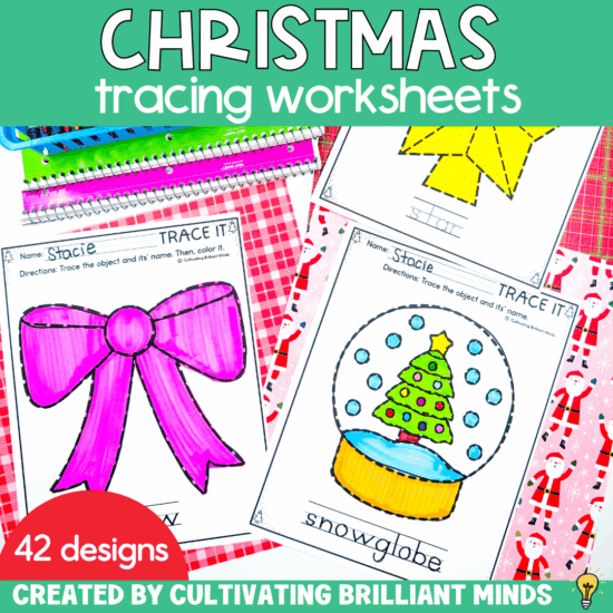 tracing worksheets with christmas designs