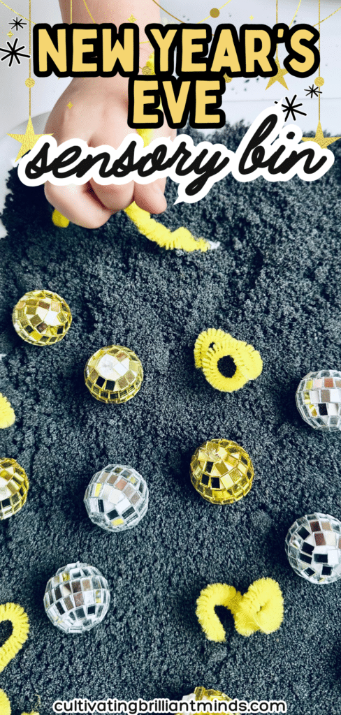 New Year's Eve Sensory Bin - Cultivating Brilliant Minds a new year's eve sensory bin with disco balls and yellow pipe cleaners