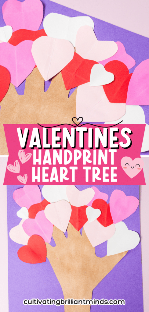Valentine's Day Heart Tree Craft - Cultivating Brilliant Minds valentine's day handprint heart tree craft with the trunk a traced handprint and the tree is made of hearts