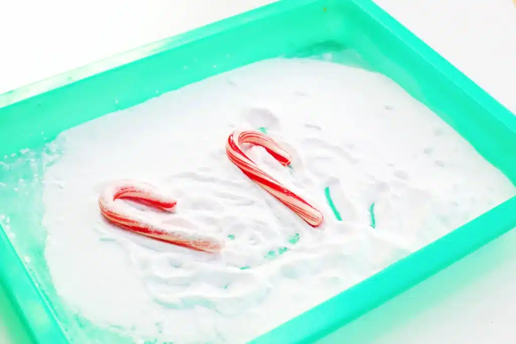 Fizzy Candy Cane Experiment - Cultivating Brilliant Minds baking soda on candy canes