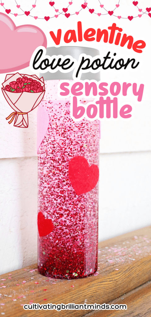 Love Potion Valentine Sensory Bottle - Cultivating Brilliant Minds love potion valentine's sensory bottle with red glitter for valentine's day