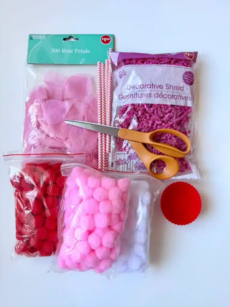 Valentine's Day Sensory Bin - Cultivating Brilliant Minds supplies for the valentine's day sensory bin