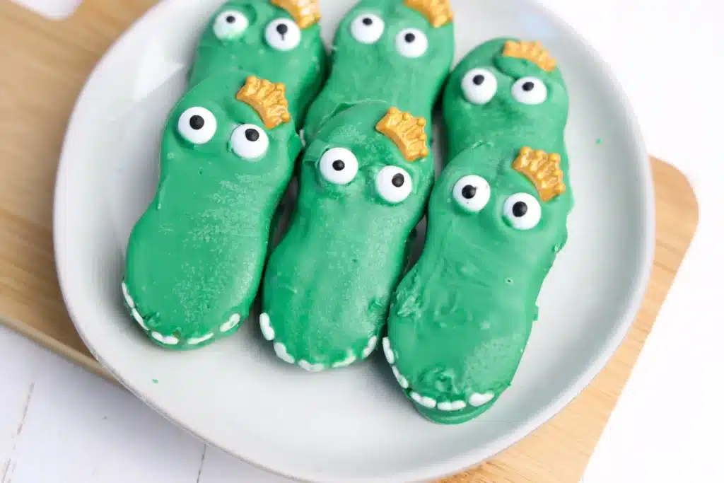 Mardi Gras Nutter Butter Alligators - Cultivating Brilliant Minds mardi gras alligator nutter butters are nutter butters dipped in green melted chocolate and decorated to look like an alligator with a crown