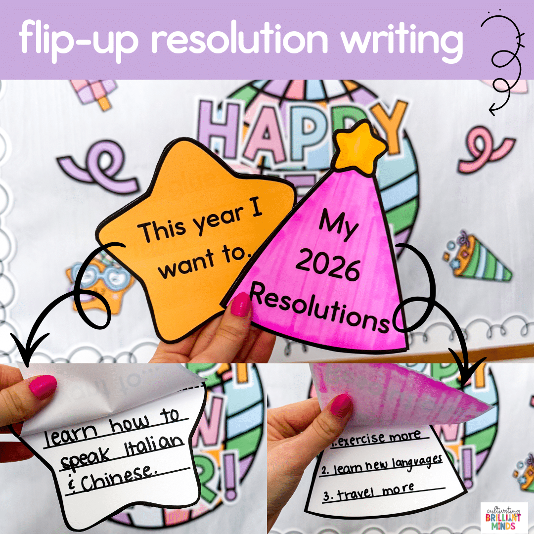 New Year Bulletin Board - Cultivating Brilliant Minds new year resolution flip-up crafts for kids