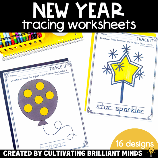 tracing worksheets with a new year theme