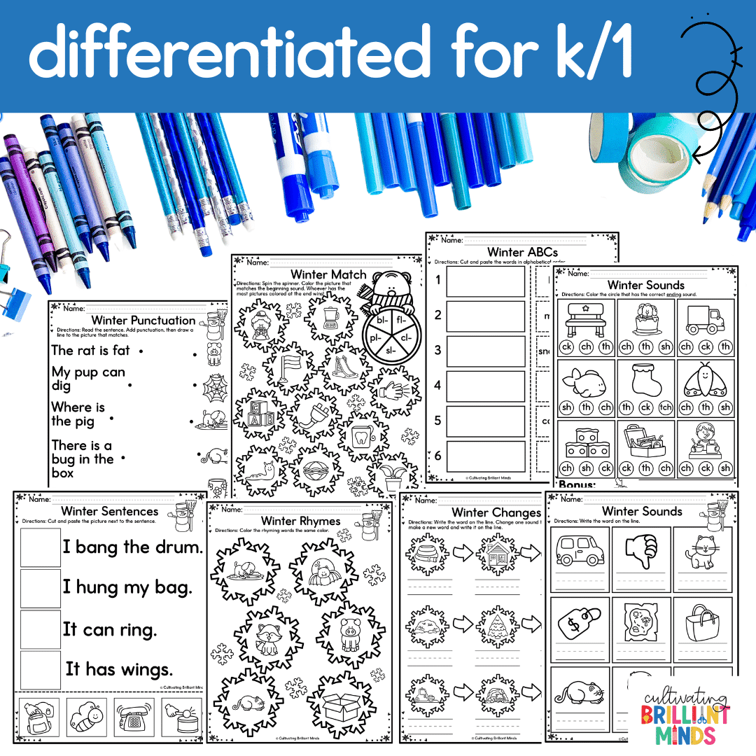 No Prep Winter Literacy Math Worksheets - Cultivating Brilliant Minds literacy and math worksheets for winter