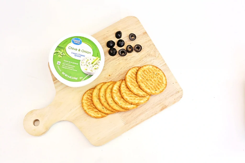 Savory Polar Bear Snacks - Cultivating Brilliant Minds cream cheese, olives, and crackers