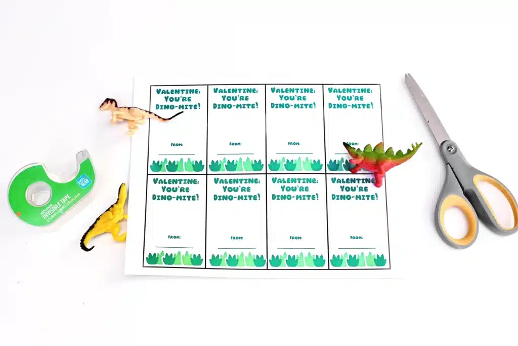 Valentine You're Dino Mite Printable Card - Cultivating Brilliant Minds printable valentine's day card that says "Valentine, you're dino-mite!" with a toy dinosaur