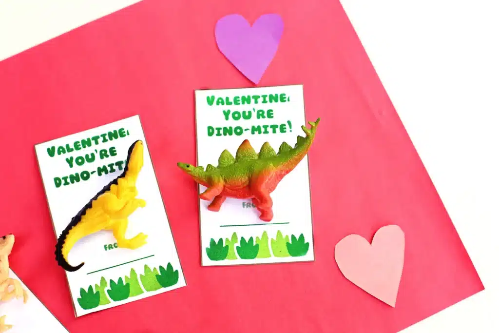 Valentine You're Dino Mite Printable Card - Cultivating Brilliant Minds printable valentine's day card that says "Valentine, you're dino-mite!" with a toy dinosaur