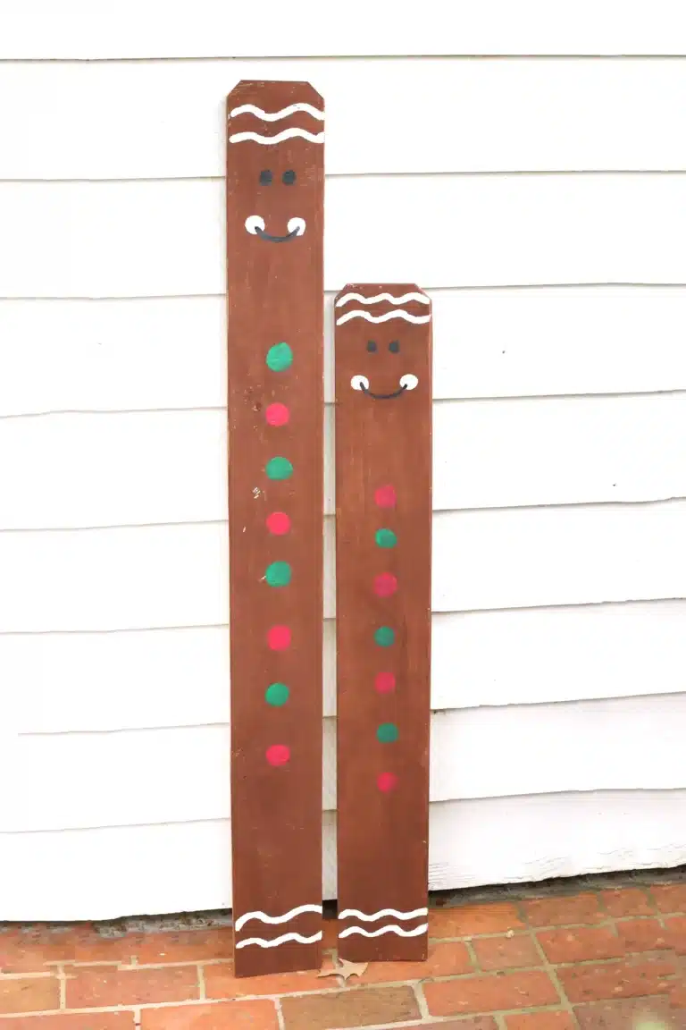 Wooden Gingerbread Keepsake Craft: a wooden board cut to the height of a child and painted to look like a gingerbread man