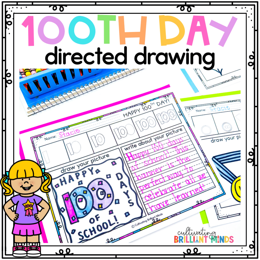 100th Day of School Directed Drawing Activities Writing Prompts Writing ...