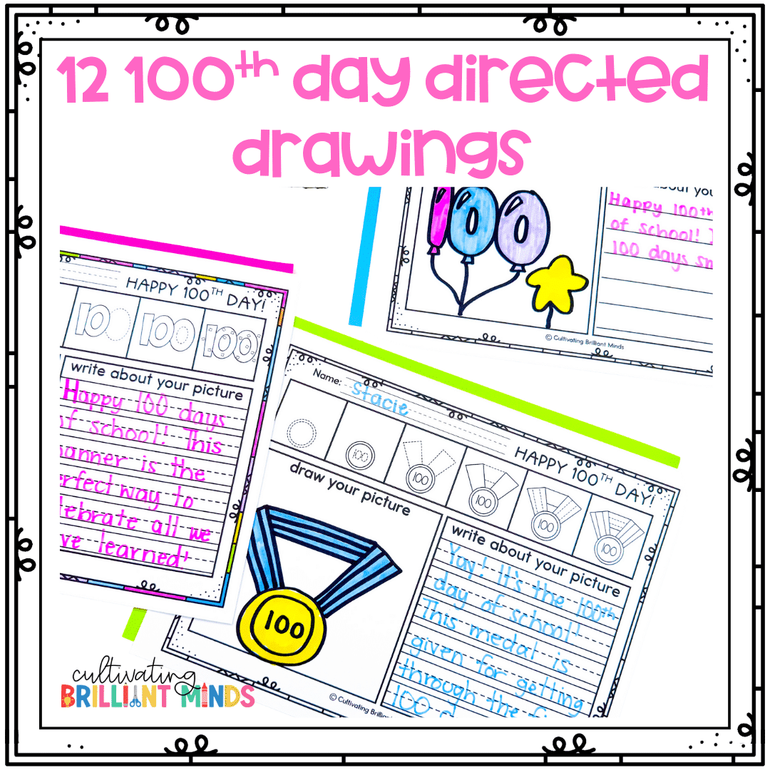 100th Day Directed Drawing - Cultivating Brilliant Minds 100th day directed drawing worksheets