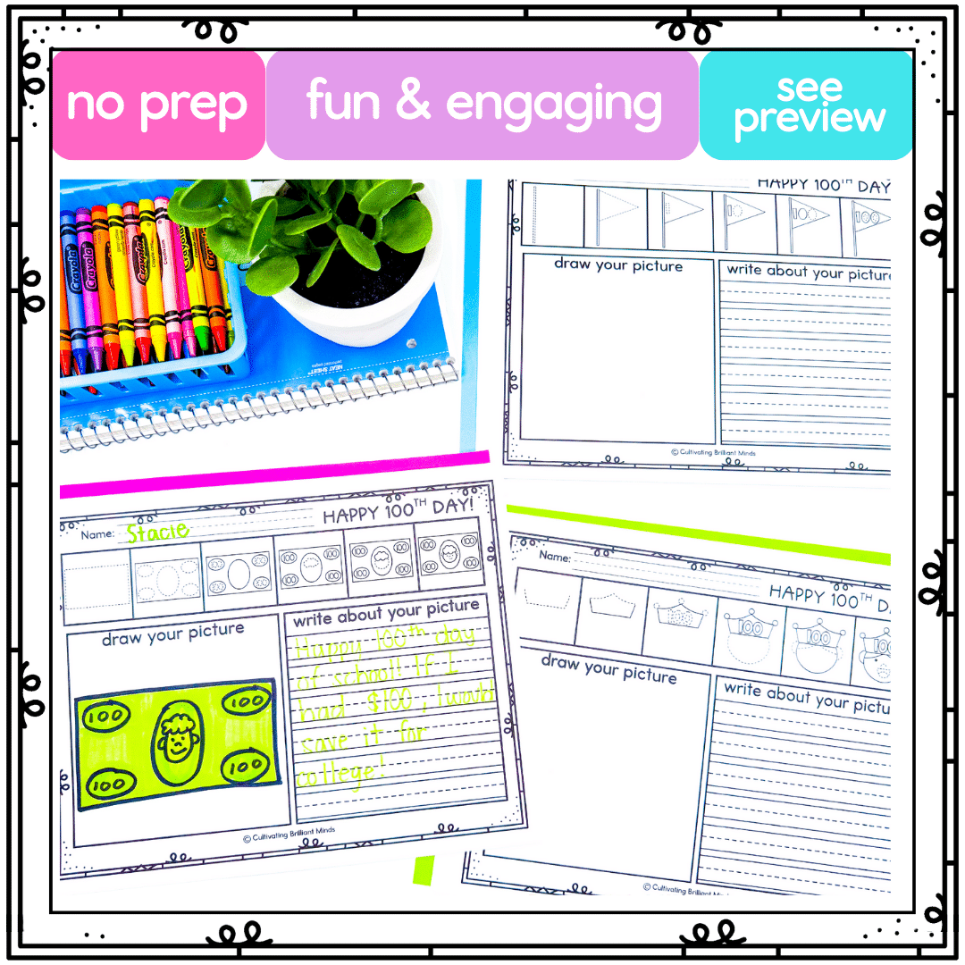 100th Day Directed Drawing - Cultivating Brilliant Minds 100th day directed drawing worksheets
