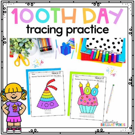 tracing worksheets with 100th day of school designs on them