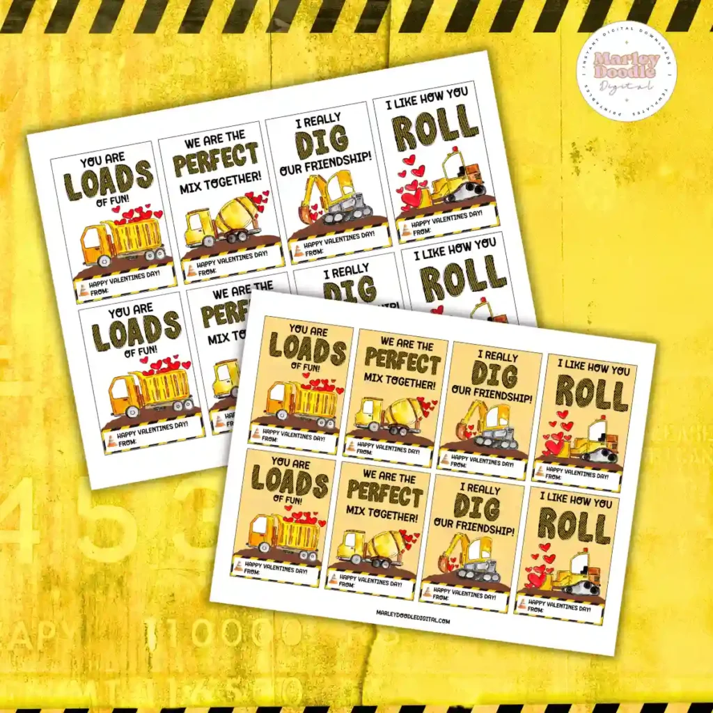 Printable Valentines For Classroom Exchanges - Cultivating Brilliant Minds printable construction themed valentine's day tags