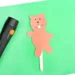 Groundhog Day Shadow Experiment - Cultivating Brilliant Minds a groundhog made out of construction paper glued to a popsicle stick next to a flashlight