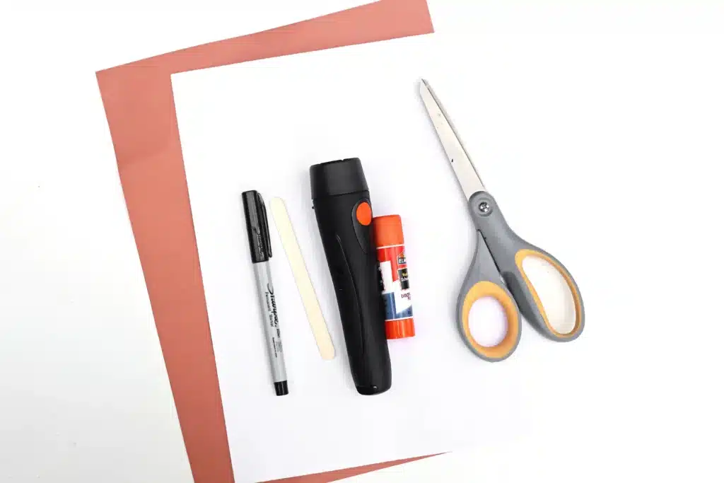 Groundhog Day Shadow Experiment - Cultivating Brilliant Minds brown and white construction paper, black marker, glue, scissors, and a flashlight