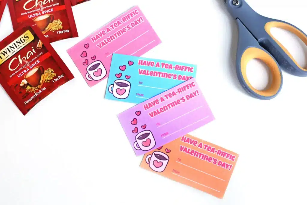 Printable Valentines Have a Tea-riffic Valentines Day - Cultivating Brilliant Minds a printable valentine that reads "Have a tea-riffic valentine's day"