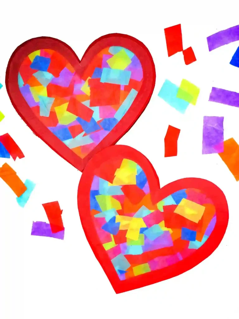 Heart-Themed Crafts For Kids This Valentine's Day - Cultivating Brilliant Minds a heart sun catcher with different colored contact paper in the middle of the heart