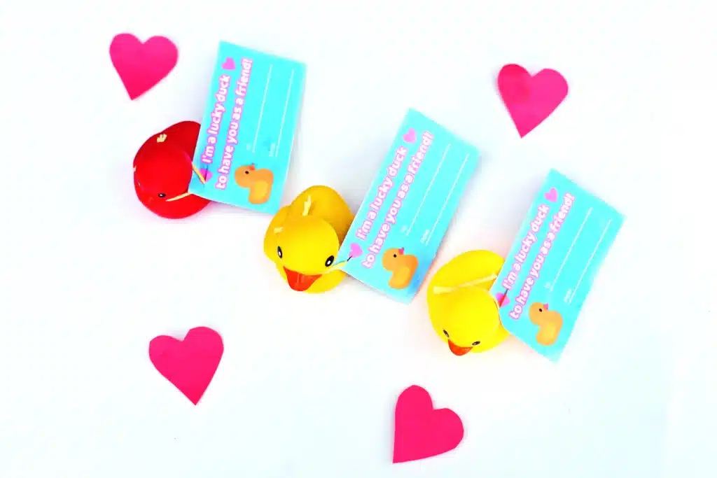 Printable Valentine Card Lucky Duck - Cultivating Brilliant Minds printable valentines that read "I'm a lucky duck" with a toy duck