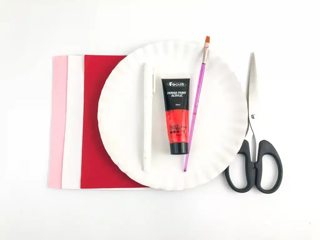 Valentine Monkey Craft - Cultivating Brilliant Minds colored construction paper, red paint, paint brush, a paper plate, and scissors