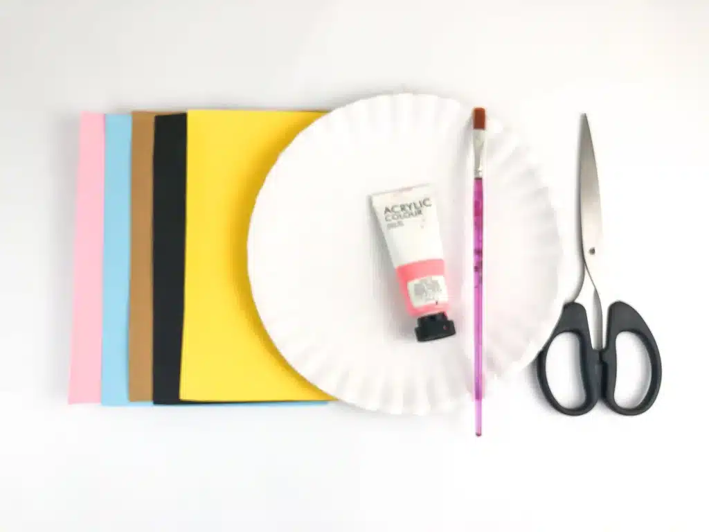 Valentine's Day Mailbox Paper Plate Craft - Cultivating Brilliant Minds colored construction paper, pink/red paint, paper plate, paint brush, and scissors