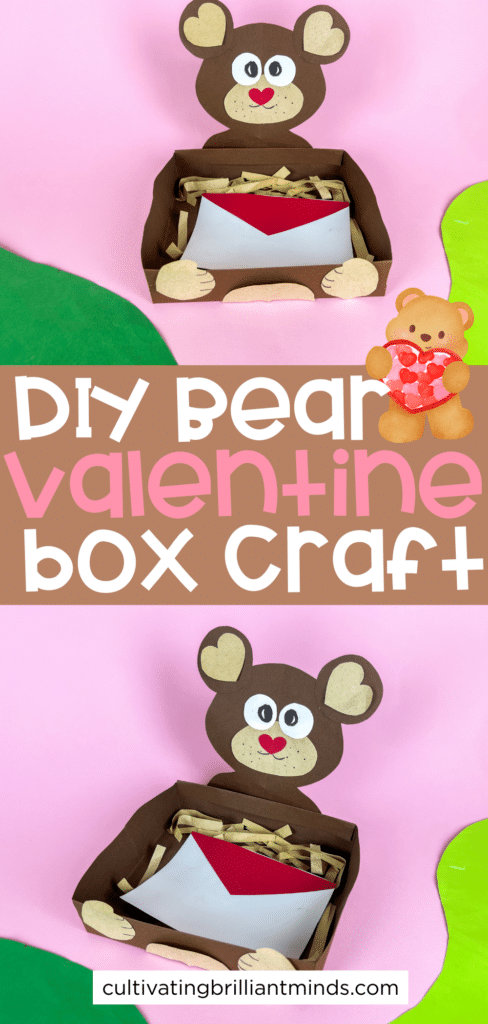 Bear Valentines Box - Cultivating Brilliant Minds a bear valentines box that has a box wrapped in brown paper and a bear head and arms made out of construction paper